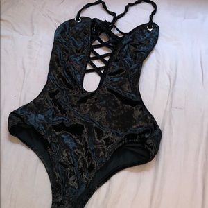 Emilee Velvet Front Lace Up Bodysuit